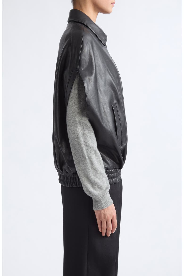 Bina Vegetal Lambskin Leather Cape Jacket, Alternate, color, BLACK