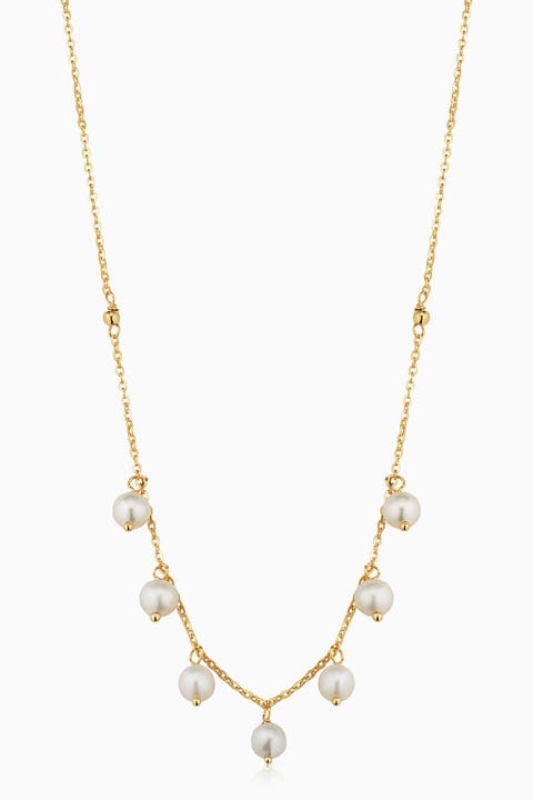 14K Yellow Gold Pearl Girl Station Necklace