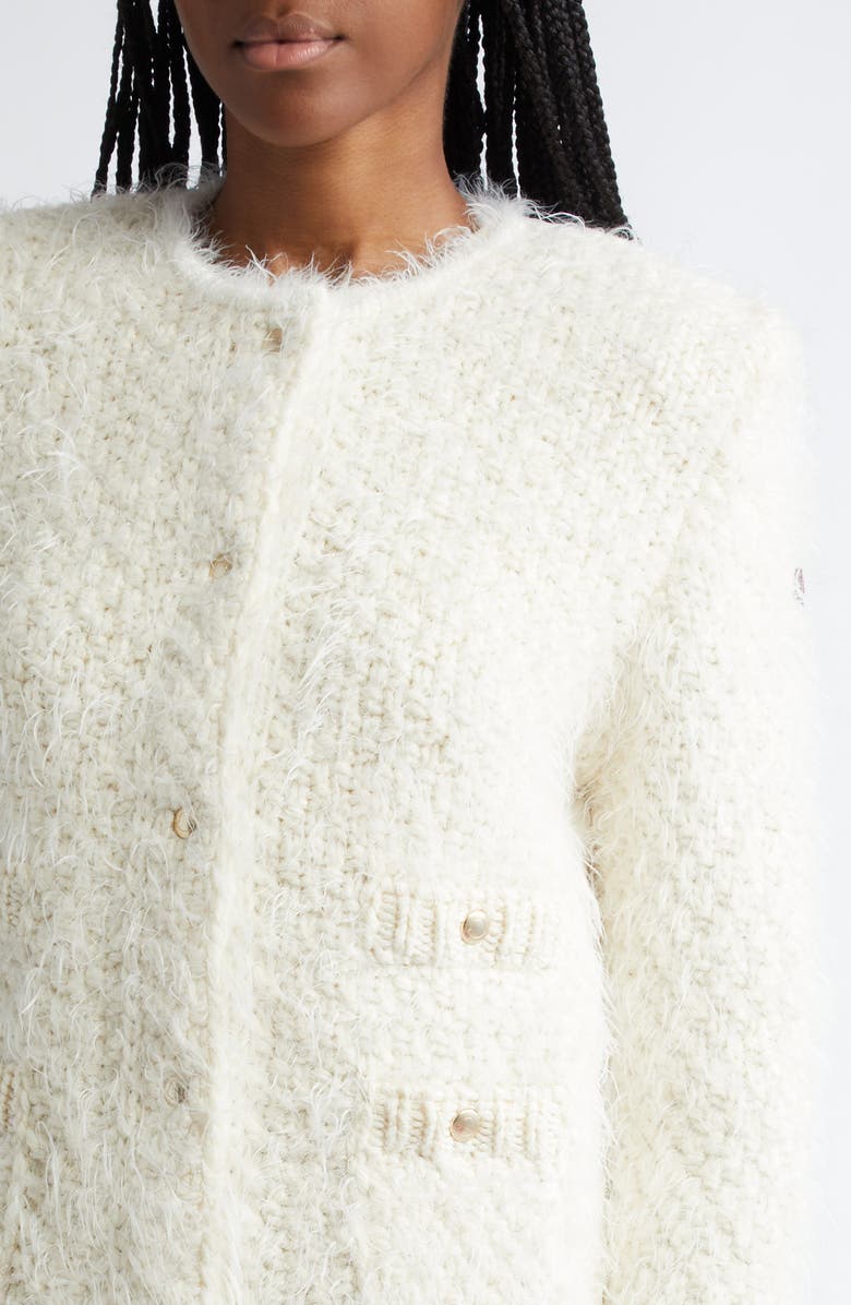 Moncler Fuzzy Wool Blend Knit & Quilted Down Cardigan, Alternate, color, Silk White