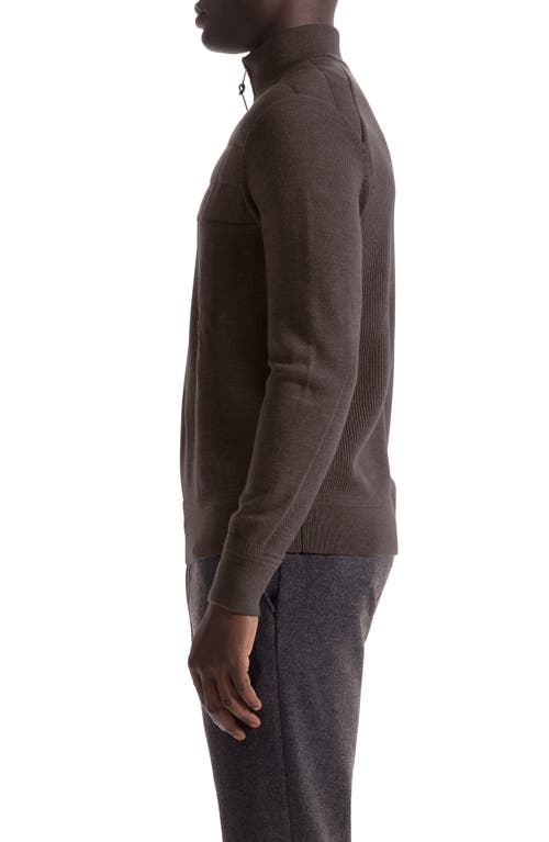 Bugatchi Merino Wool Quarter Zip Polo Sweater In Brown