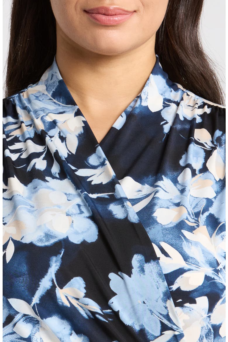 Floral Mixed Media Faux Wrap Blouse, Alternate, color, DUTCH BLUE MULTI