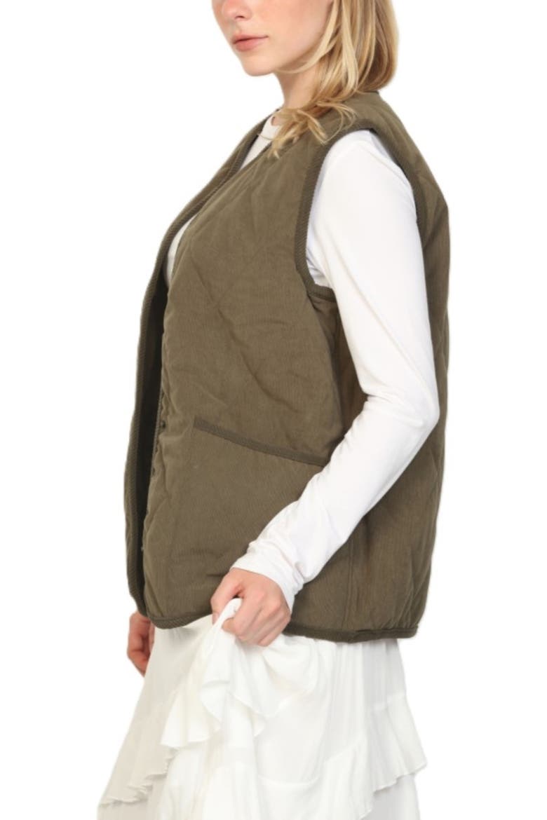 Diamond Quilted Baby Cord Vest, Alternate, color, OLIVE