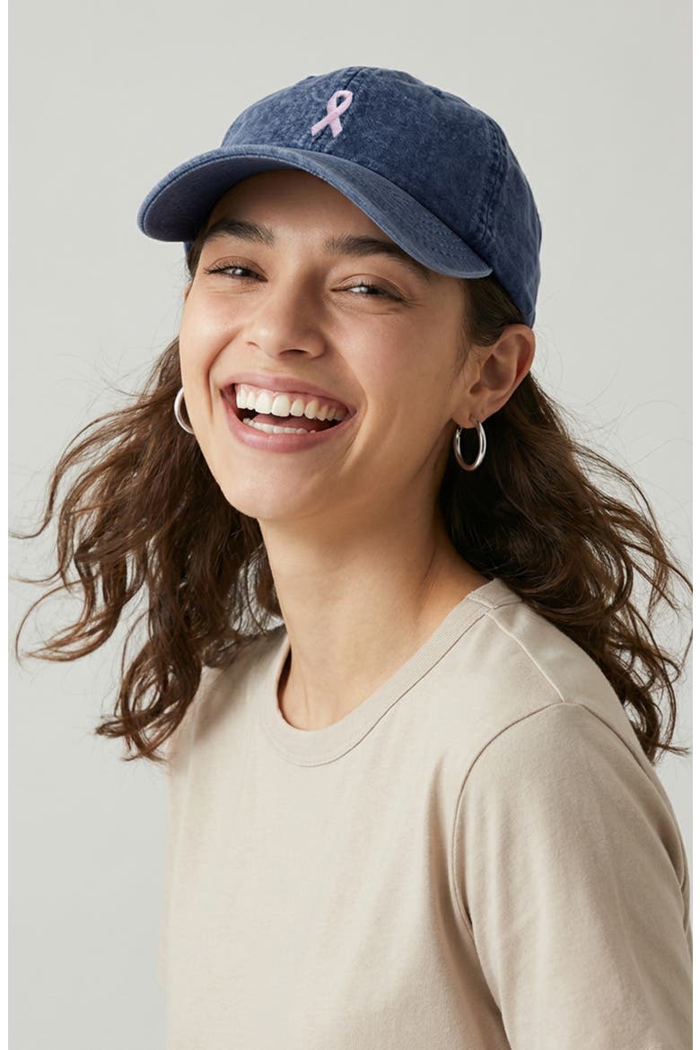 Pink Ribbon Dad Cap, Alternate, color, Washed Navy Blue