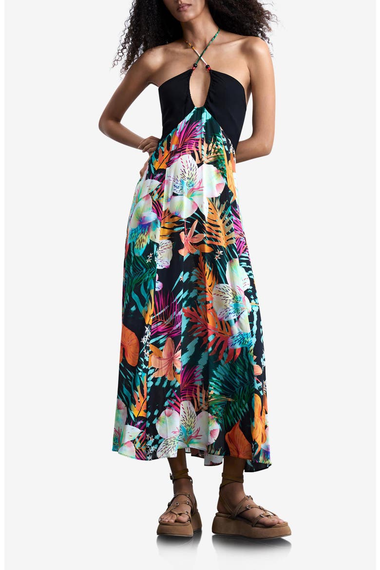 Floral Keyhole Sleeveless Maxi Dress, Main, color, BLACK