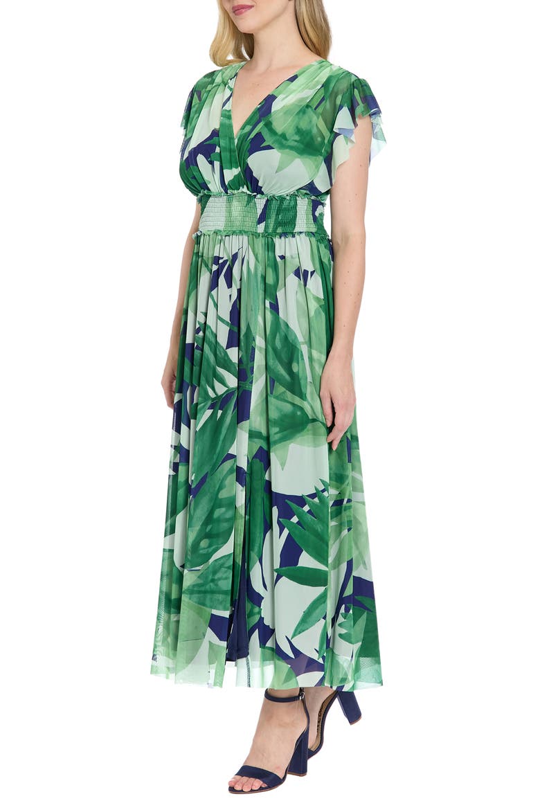 Cap Sleeve Mesh Maxi Dress, Alternate, color, NAVY/ GREEN