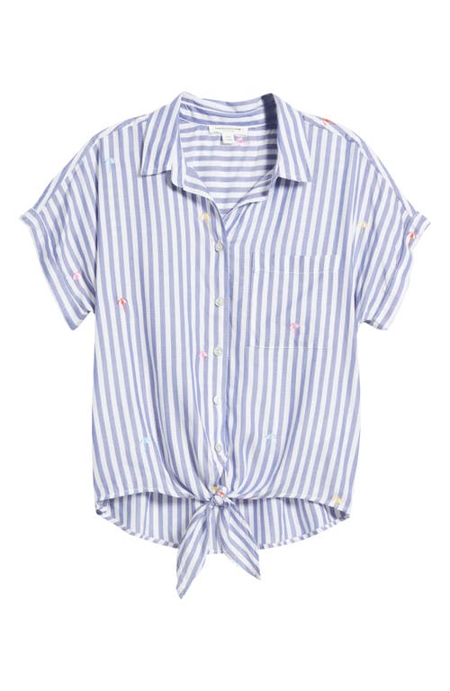 Beachlunchlounge Rosie Embroidered Tie Front Short Sleeve Button-up Shirt