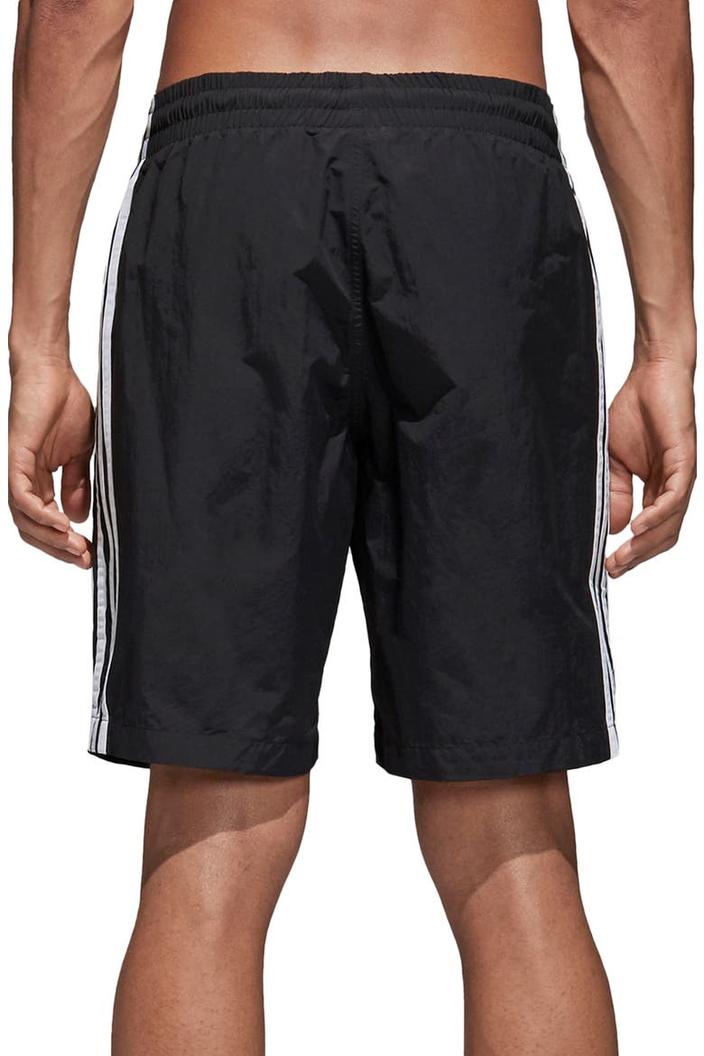 3-Stripes Swim Trunks, Alternate, color, BLACK
