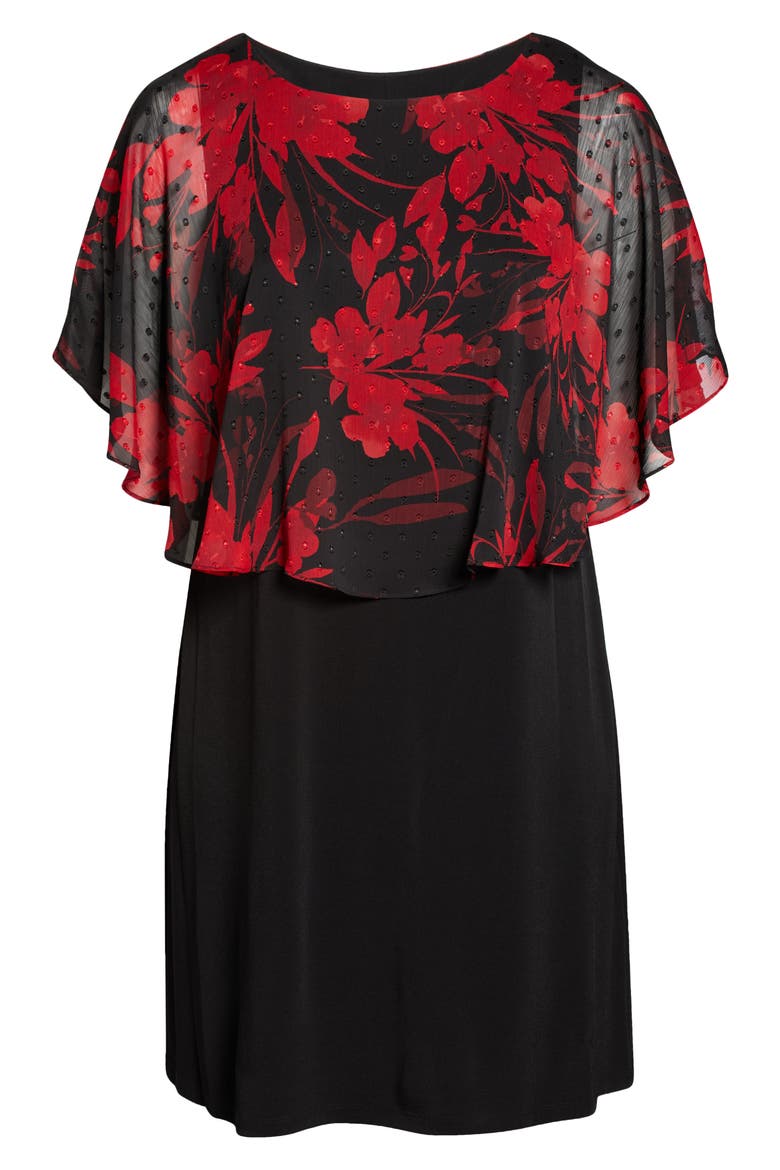 Floral Cape Overlay Sheath Dress, Alternate, color, RED