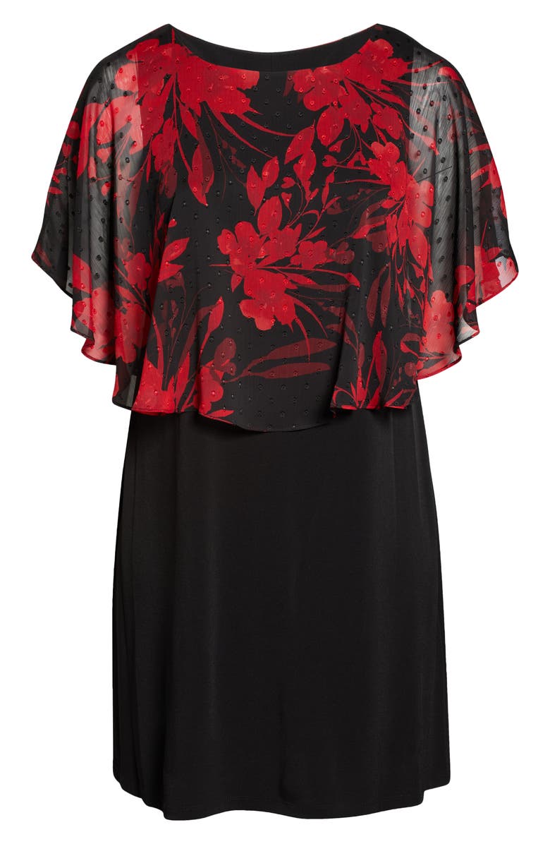 Connected Apparel Floral Cape Overlay Sheath Dress, Alternate, color, Red