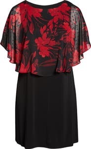 Connected Apparel Floral Cape Overlay Sheath Dress