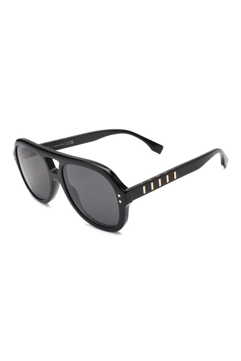 Five Sisters 56mm Aviator Sunglasses, Alternate, color, SHINY BLACK / SMOKE