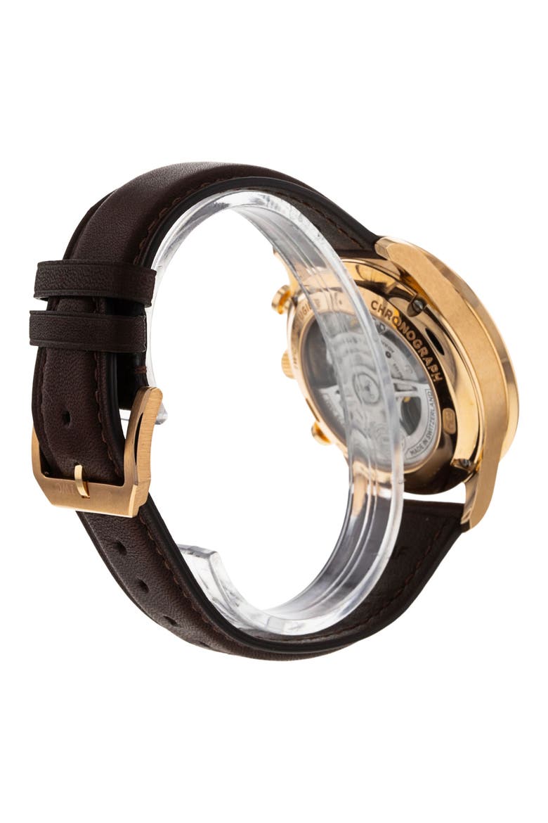 IWC 2022 Preowned Portugieser Leather Strap Chronograph Watch, 41mm, Alternate, color, BLACK/GREY
