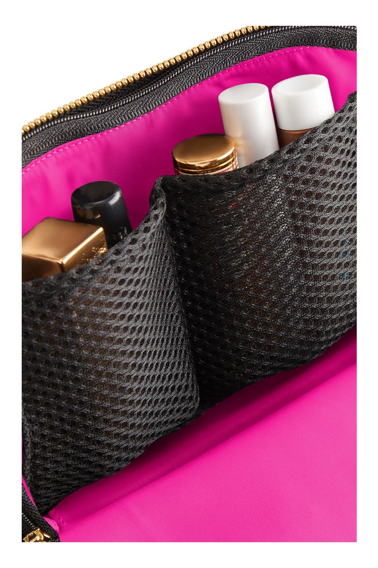 Everyday Leather Makeup Bag, Alternate, color, BLACK/ PINK LEATHER