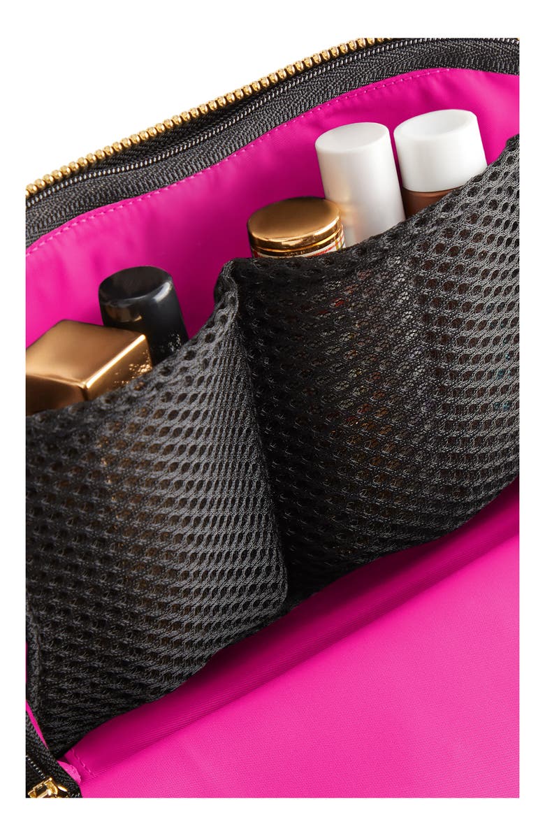 KUSSHI Everyday Leather Makeup Bag, Alternate, color, Black/ Pink Leather