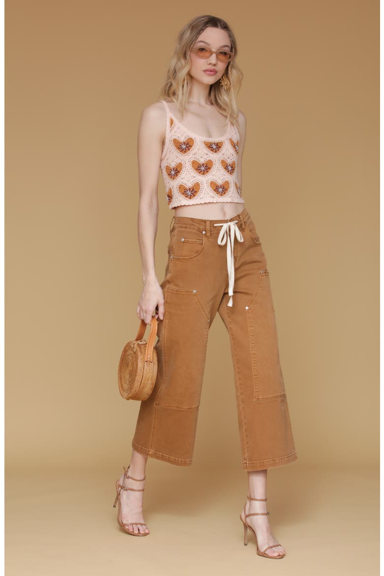 Drawstring Waist Crop Carpenter Pants, Alternate, color, SANTA FE UMBER WASH