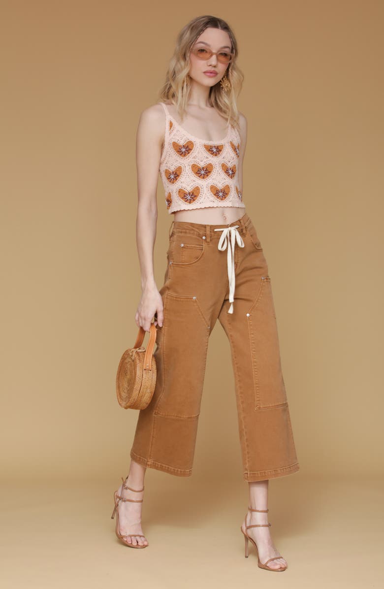 Avec Les Filles Drawstring Waist Crop Carpenter Pants, Alternate, color, Santa Fe Umber Wash