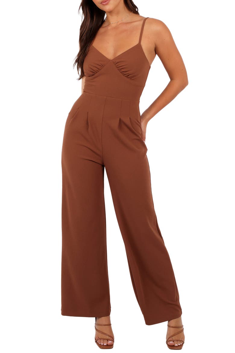Maelle Stretch Crepe Jumpsuit, Main, color, BANKSIA BROWN