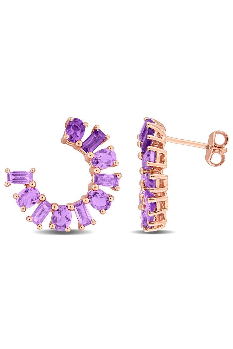 Gemstone Half Circle Stud Earrings Plated-Silver, Main, color, Amethyst/Rose-Plated Silver
