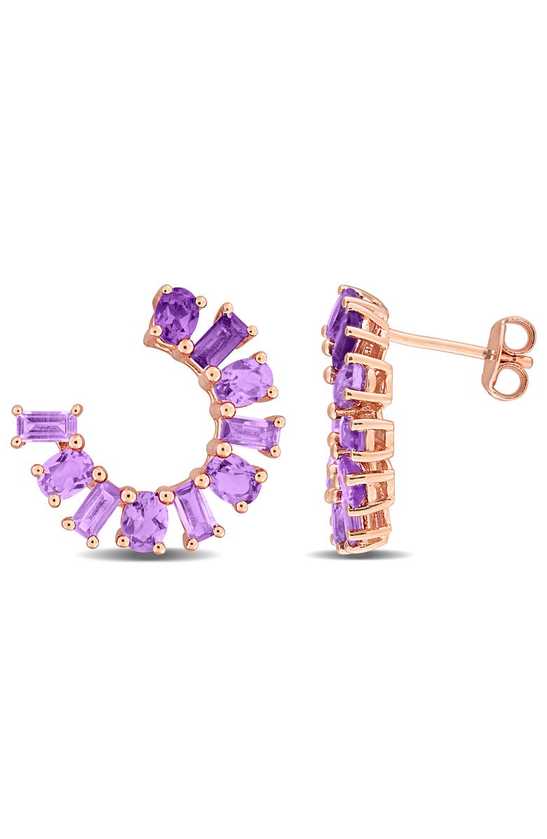 Julianna B. Gemstone Half Circle Stud Earrings Plated-Silver, Main, color, Amethyst/Rose-Plated Silver