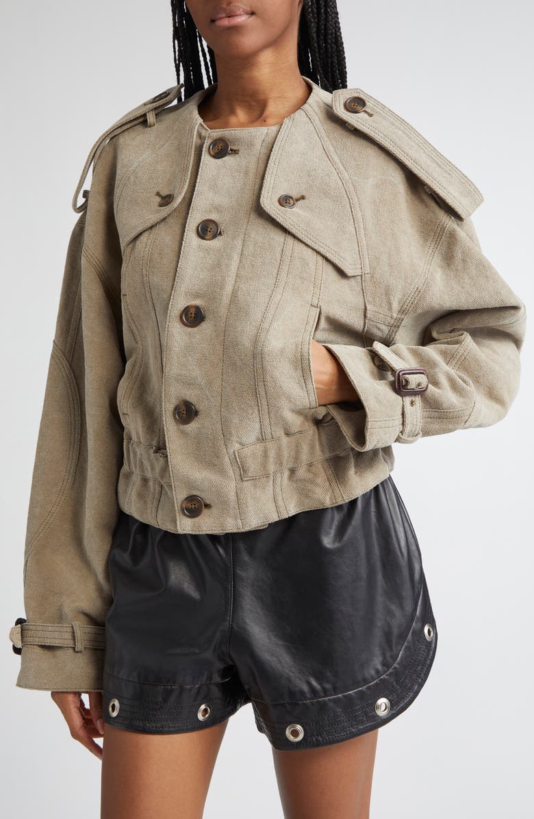 R13 Oversize Cotton Twill Trench Jacket, Alternate, color, Stone