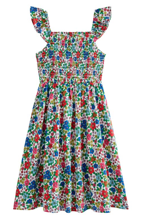 Mini Boden Kids' Willa Floral Ruffle Accent Cotton Dress In Multi Holiday Flowerbed