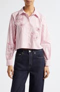 Cinq à Sept Rose Stripe Beaded Flower Button-Up Shirt