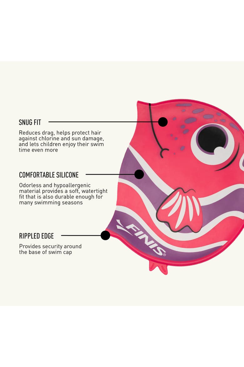 Animal Heads Silicone Swim Cap for Kids Fun 3D Animal Designs Snug Fit Chlorine Protection, Alternate, color, Angelfish Pink