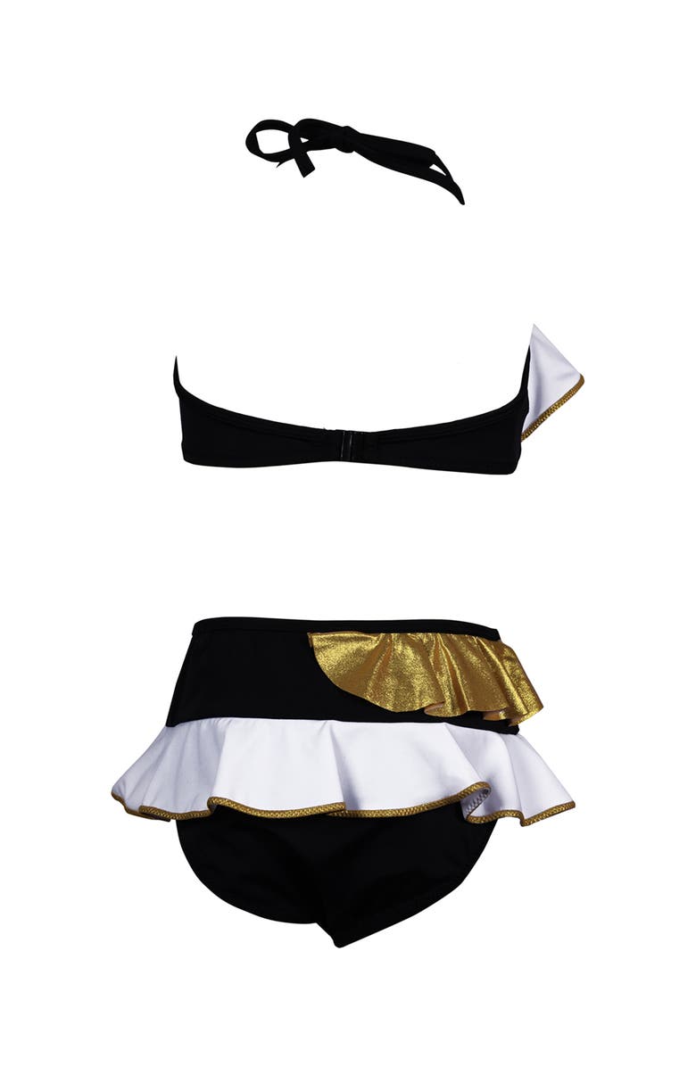 NESSI BYRD Kids' Golden Wave Ruffle Two Piece Bikini, Alternate, color, Black