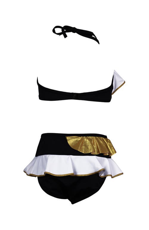 Nessi Byrd Kids' Golden Wave Ruffle Two Piece Bikini In Multi