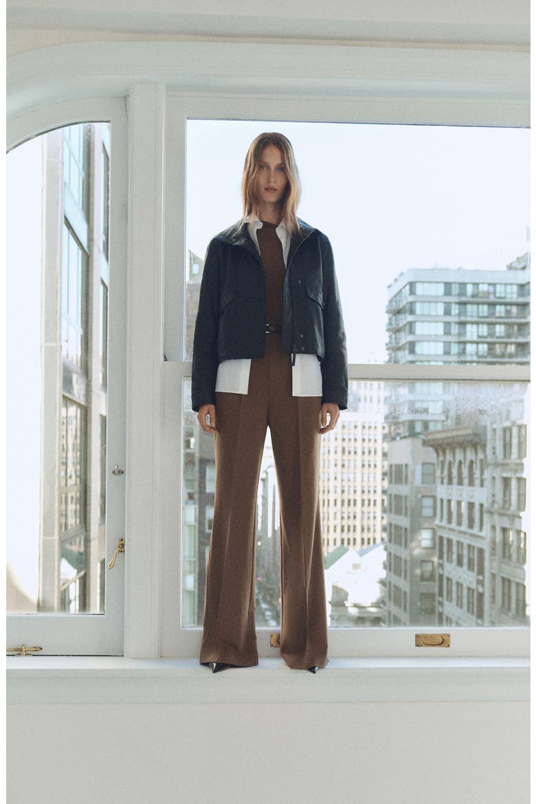 Belted Long Sleeve One-Shoulder Jumpsuit, Alternate, color, BROWN