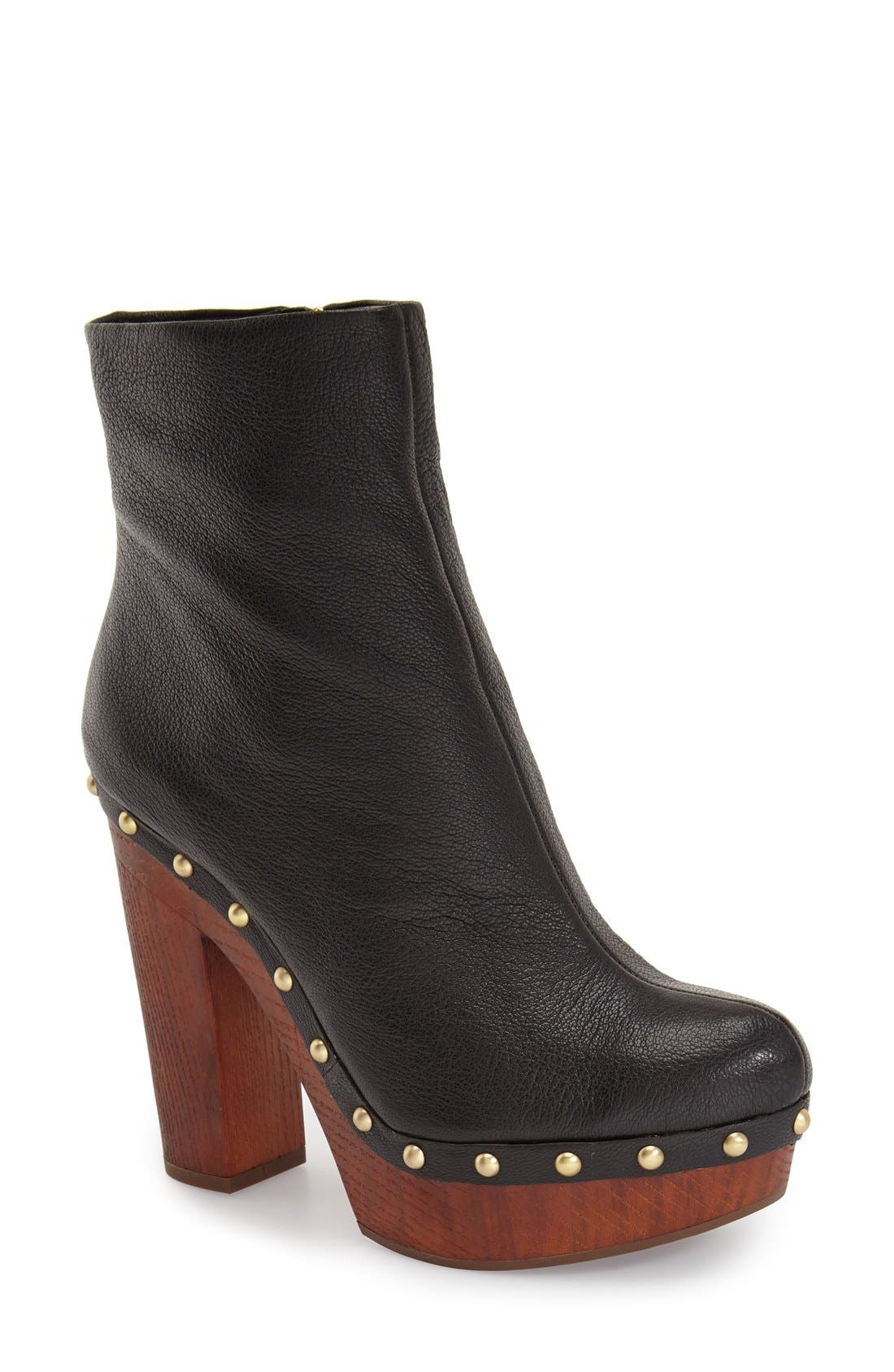 'Renegade' Platform Clog Bootie, Main, color, BLACK LEATHER