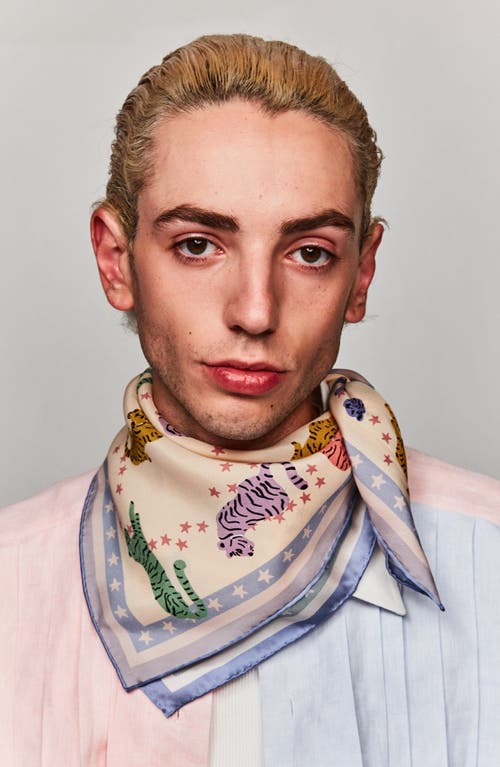 Lost Pattern Neon Tigers Silk Square Bandana In Pink