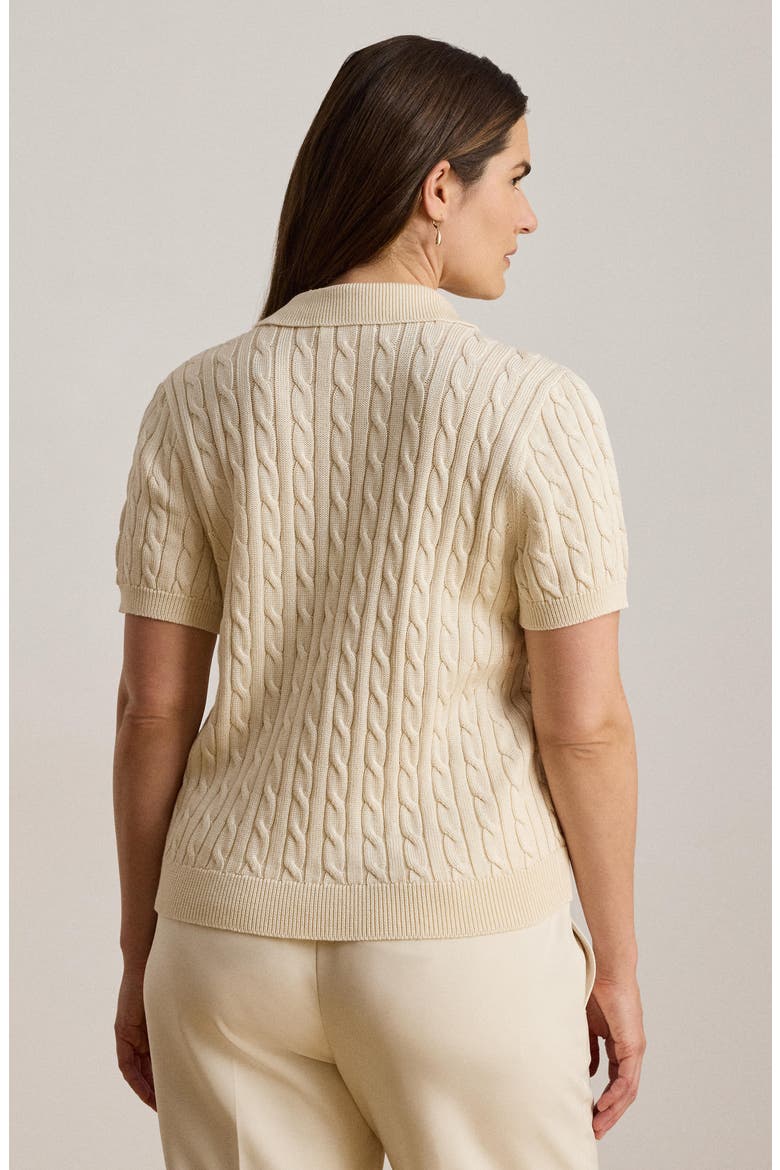 Cable Knit Short Sleeve Sweater, Alternate, color, WINTER CREAM