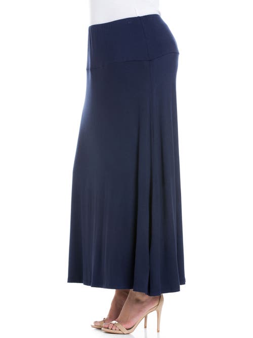 24seven Comfort Apparel Plus Size Comfortable Fit Elastic Waist Maxi Skirt In Blue