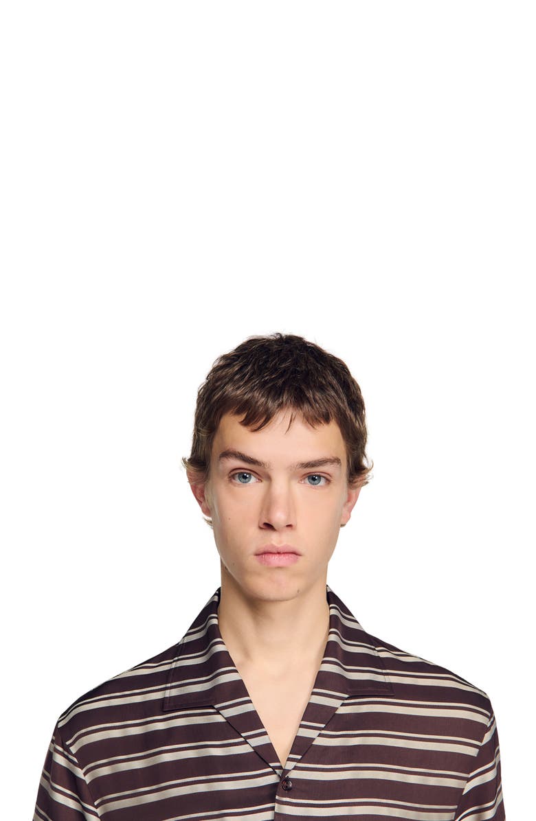 SANDRO Striped boat neck shirt, Alternate, color, Chocolate