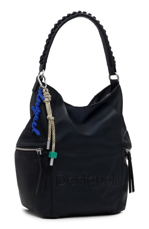Desigual Big Faux Suede Convertible Backpack In Black