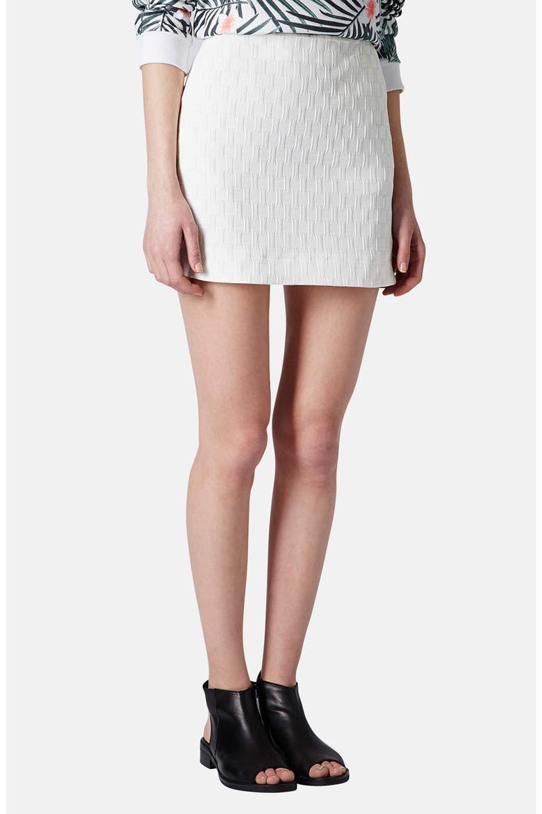 Textured Curved Hem Miniskirt, Main, color, IVORY
