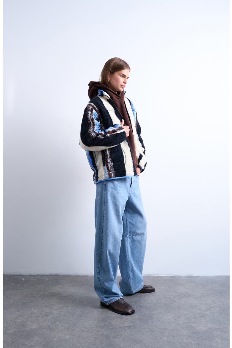Stripe Faux Shearling Jacket, Alternate, color, WHITE