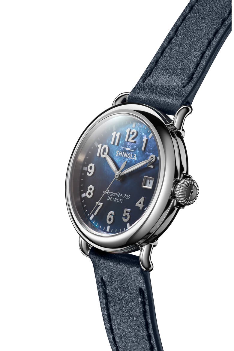 The Runwell Wraparound Leather Strap Watch, 36mm, Alternate, color, MIDBLUEMOP