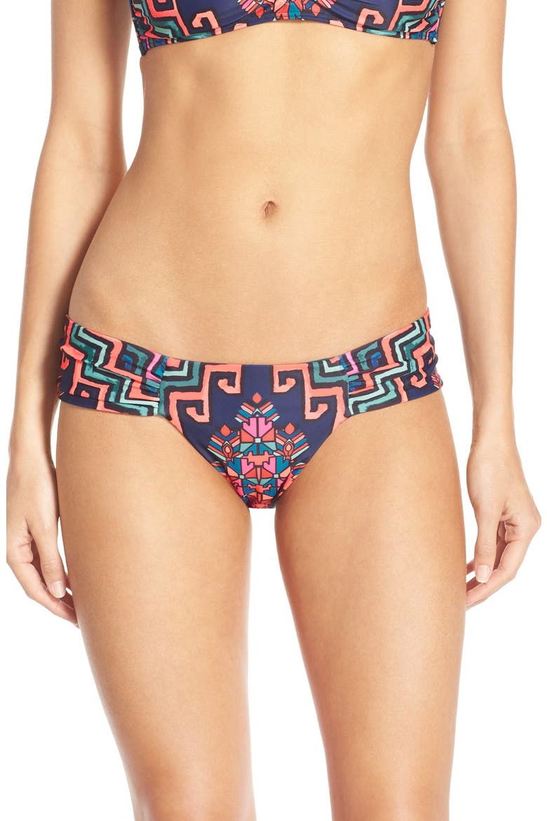 Ruched Cheeky Bikini Bottoms, Alternate, color, BOLNISI RUG PURPLE