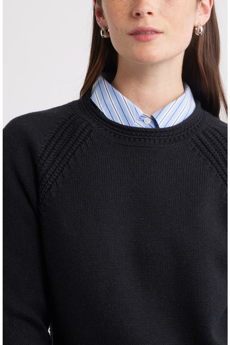 Raglan Sleeve Roll Neck Wool & Cotton Sweater, Alternate, color, BLACK