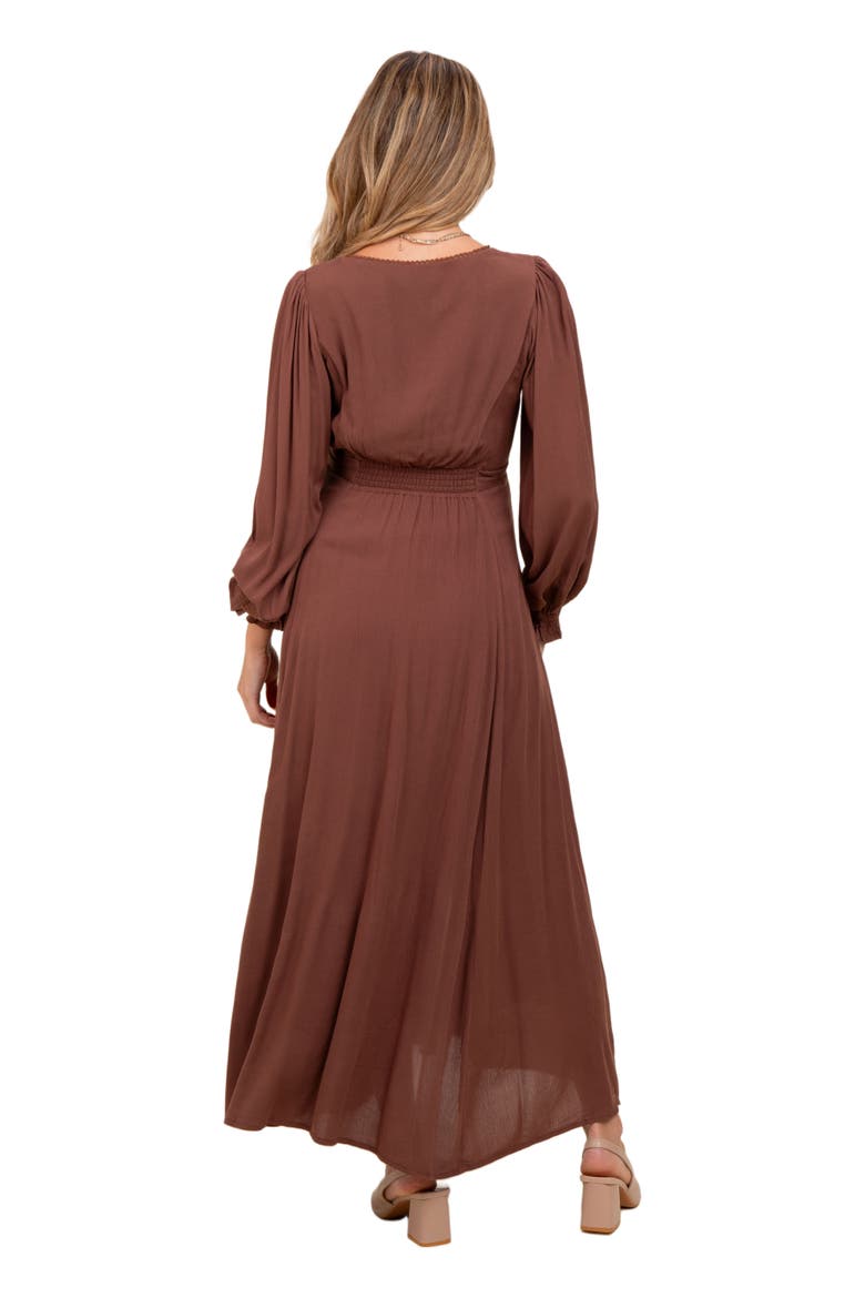 Lace Detail Button Down Maxi Dress, Alternate, color, Brown