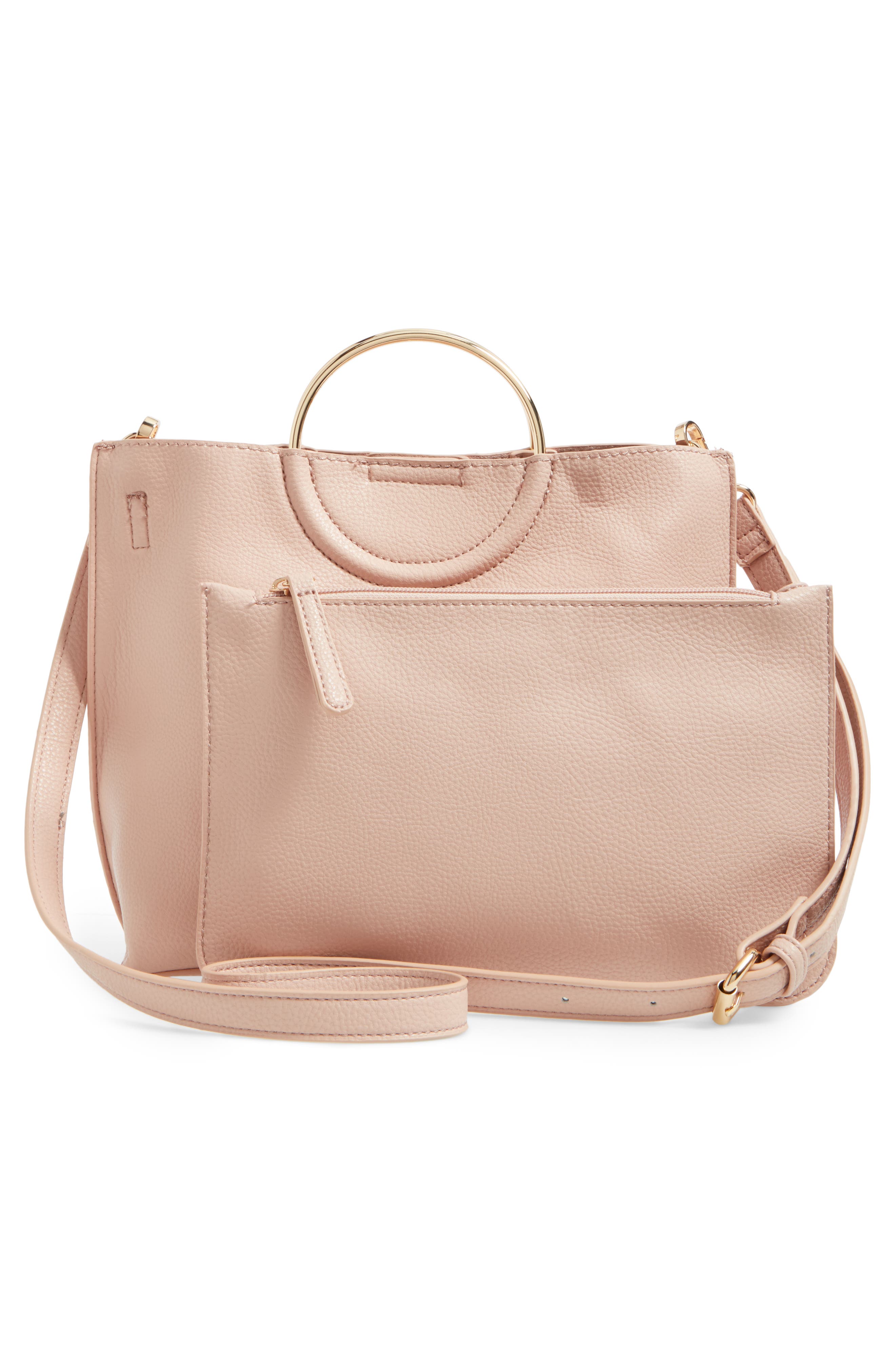 Metal Handle Faux Leather Crossbody Bag, Alternate, color, BLUSH