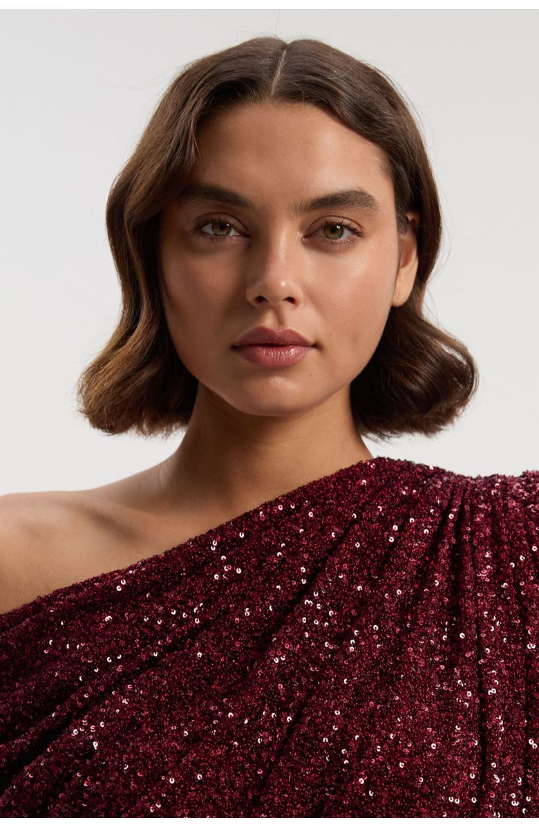 Karen Millen One Shoulder Sequin Mini Dress, Alternate, color, Plum