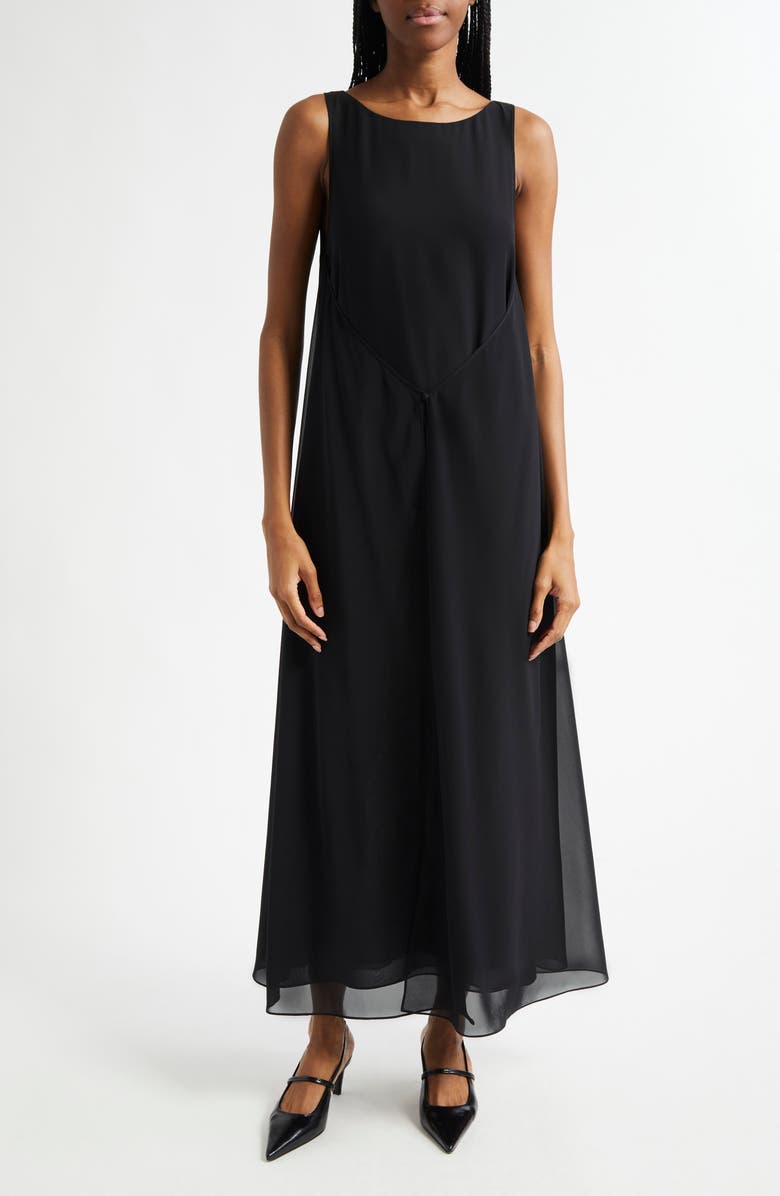 Emporio Armani Techno Sleeveless Maxi Dress, Main, color, Solid Black