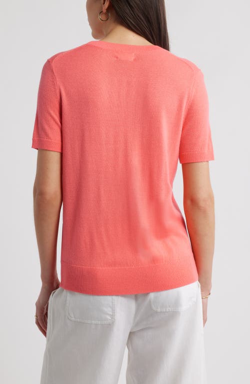 Shop Caslonr Caslon(r) Short Sleeve Merino Wool Blend Crewneck Sweater In Coral Sugar
