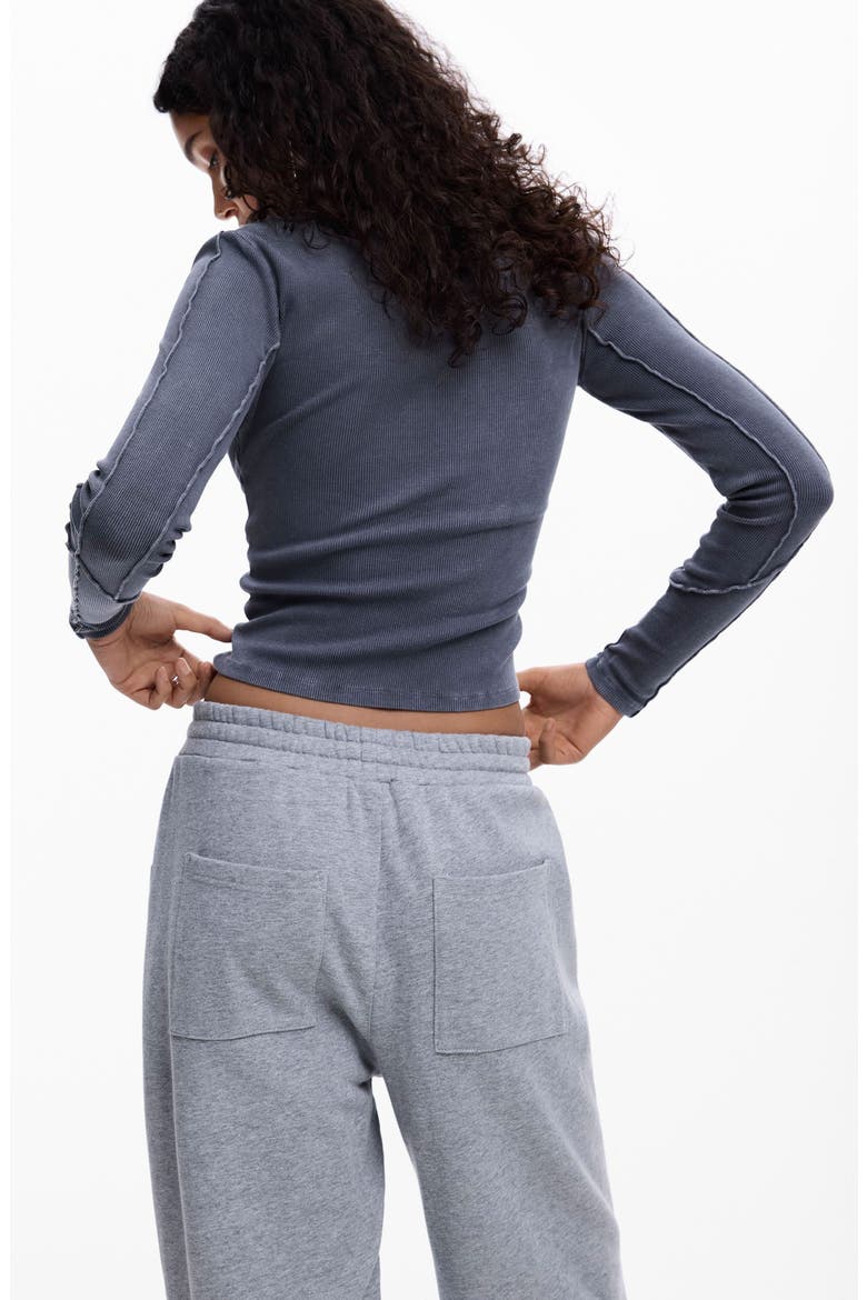 Twist Front Long Sleeve Cotton T-Shirt, Alternate, color, DARK GREY