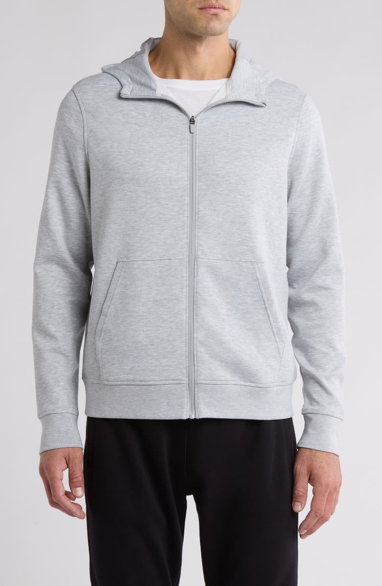 90 DEGREE BY REFLEX Scuba Full-Zip Hoodie, Main, color, Heather Grey