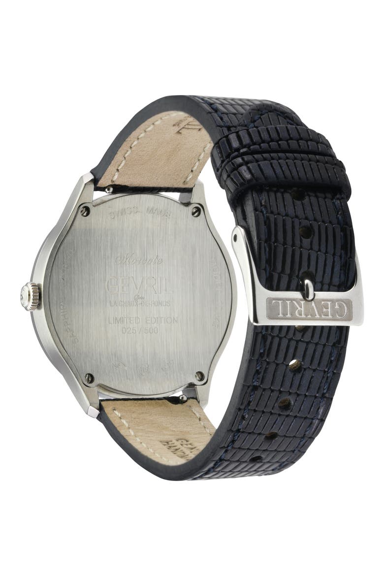 Morcote Swiss Diamond Leather Strap Watch, 36mm - 1.3ct., Alternate, color, BLUE