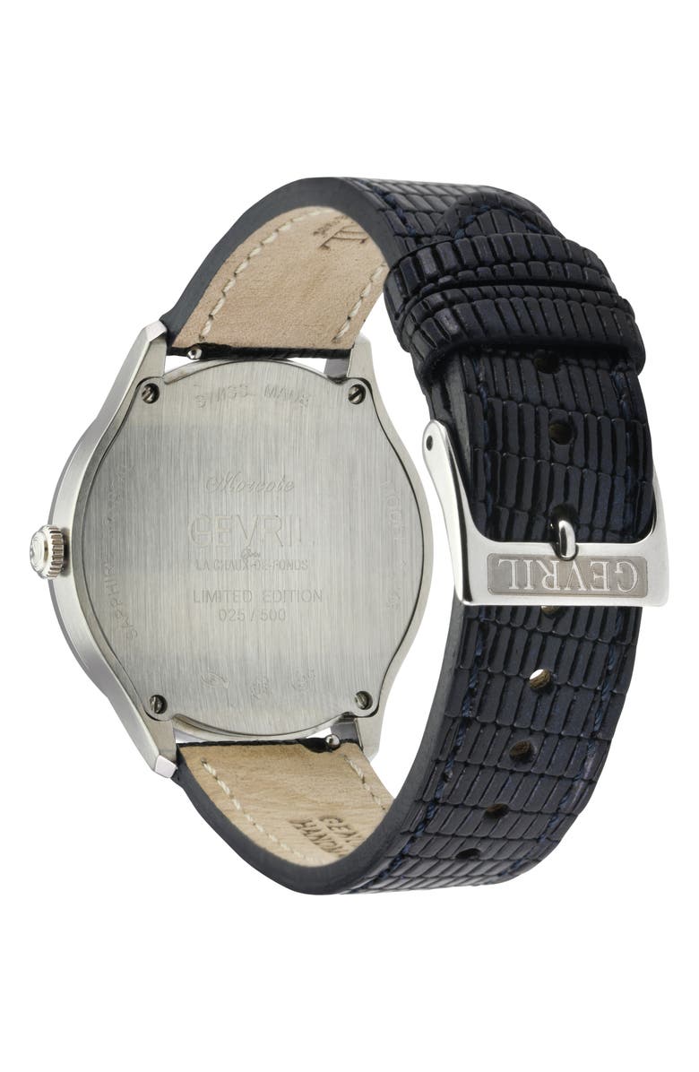 GEVRIL Morcote Swiss Diamond Leather Strap Watch, 36mm - 1.3ct., Alternate, color, Blue